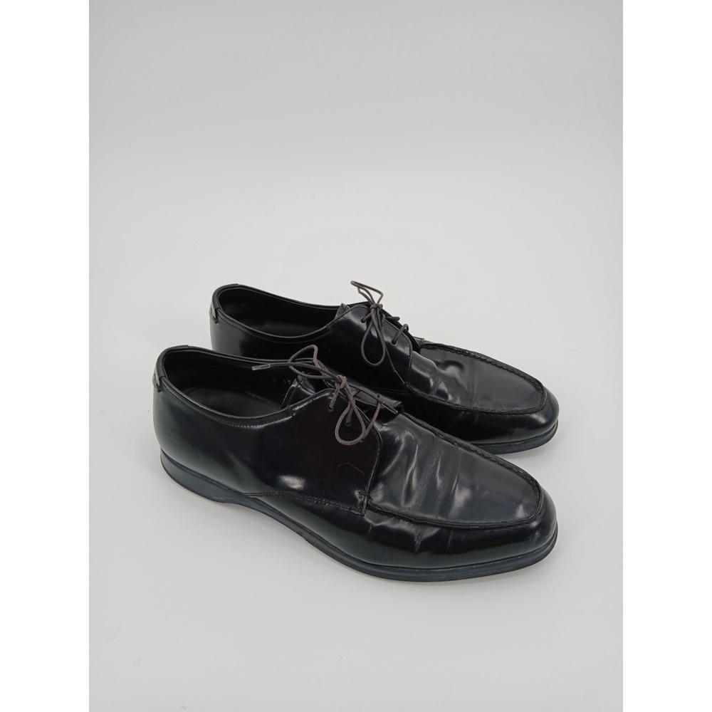 Mens Prada Linea Rossa Solid Black Leather laced oxford shoes Size 9 ITALY